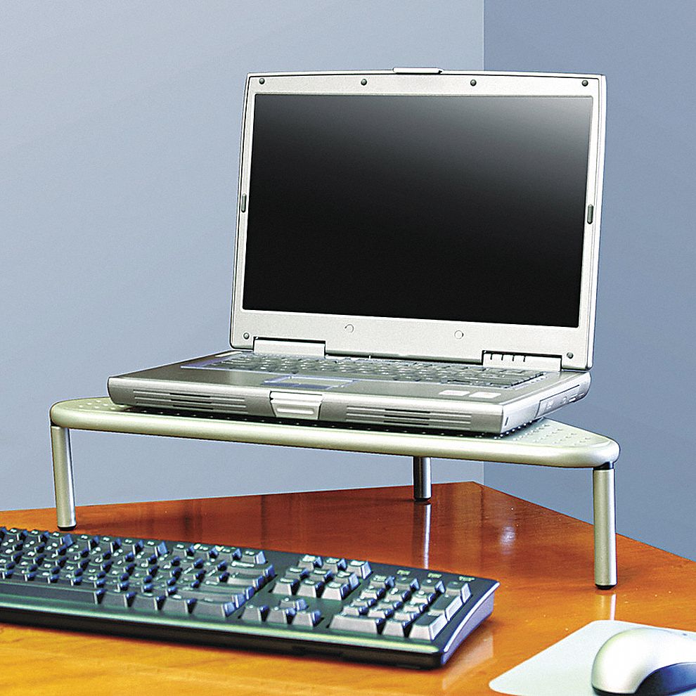 Corner Monitor Stand: Steel, Pewter, 40 lb Wt Capacity