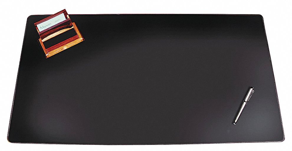 Desk Pad: Black, Leatherette Vinyl, 1 1/4 in Ht, 38 in Wd, 24 in Dp