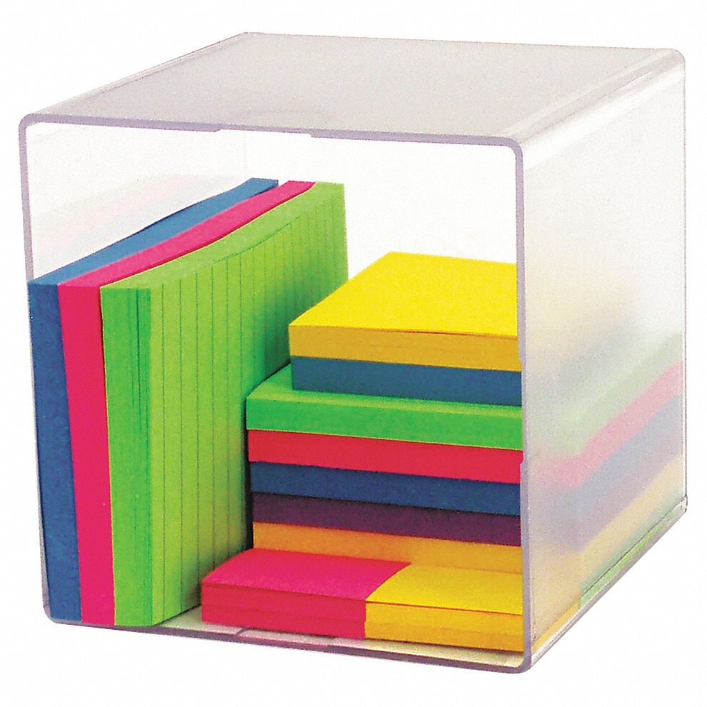 Desktop Organizer: 1 Compartments, Plastic, Clear, 6 in Overall Ht, 6 in Overall Wd