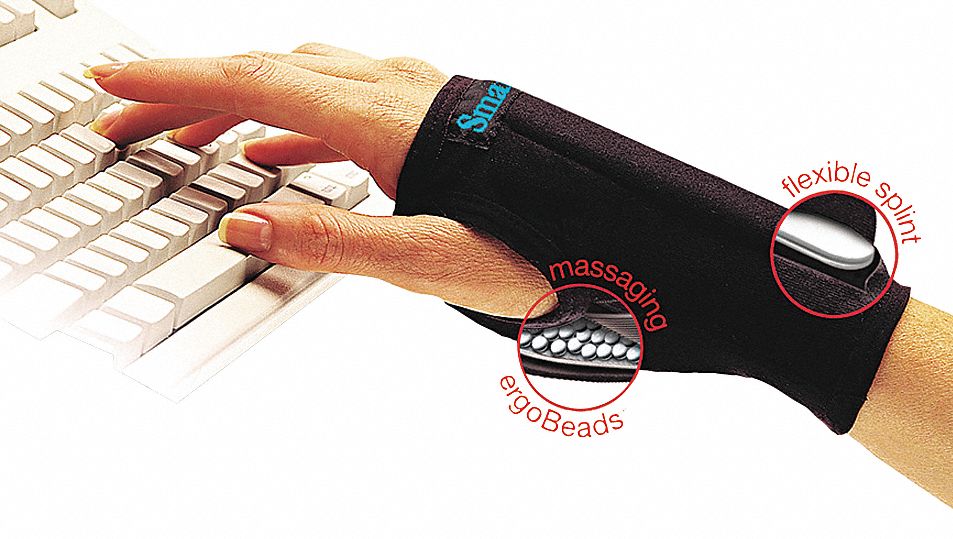 Wrist Wrap: Ambidextrous, M Ergonomic Support Size, Black, Fits 3-3/4 in