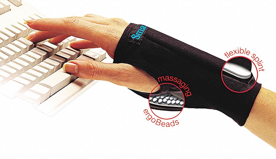 Wrist Wrap: Ambidextrous, S Ergonomic Support Size, Black, Fits 3-3/4 in