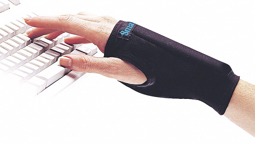 Wrist Wrap: Ambidextrous, L Ergonomic Support Size, Black, Fits 4-1/4 in