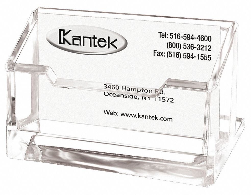 Business Card Holder: Clear, 2-1/4 x 4 in, 1 7/8 in Lg, 4 in Wd, 2 in Ht