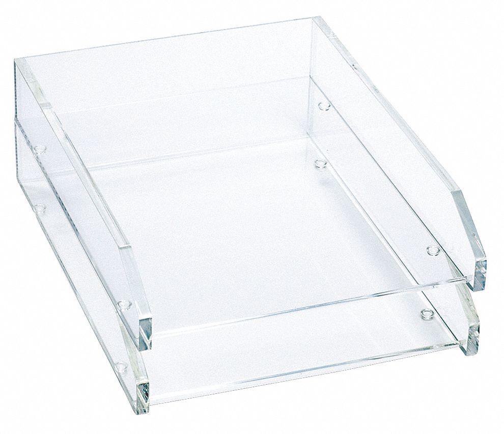 Letter Tray: Letter File Size, 2 Compartments, Clear, 13 3/4 in Lg, 10 5/8 in Wd, 2 3/8 in Ht