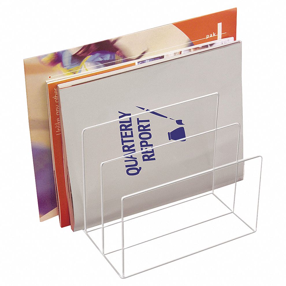 File Holder: 3 Compartments, Clear, 6 5/7 in Lg, 8 1/3 in Wd, 7 5/7 in Ht