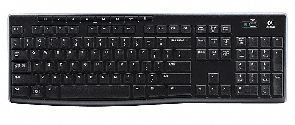 Wireless Keyboard, Black, USB - Grainger