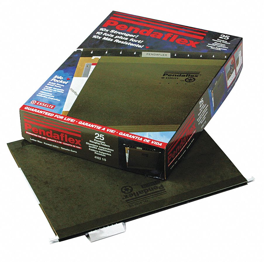 Hanging File Folders: 8 1/2 in Ht, 11 in Wd, 11 Pt. Stock, 3/4 in Expanded Dp, 25 PK