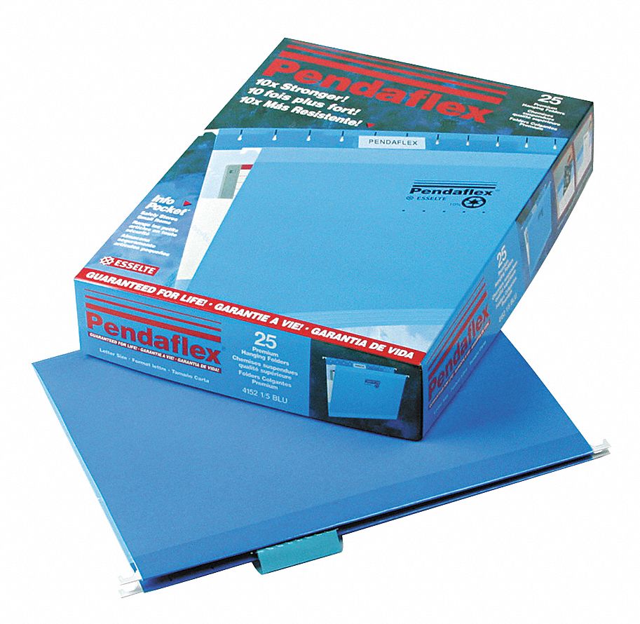 Hanging File Folders: 8 1/2 in Ht, 11 in Wd, 11 Pt. Stock, 3/4 in Expanded Dp, 25 PK