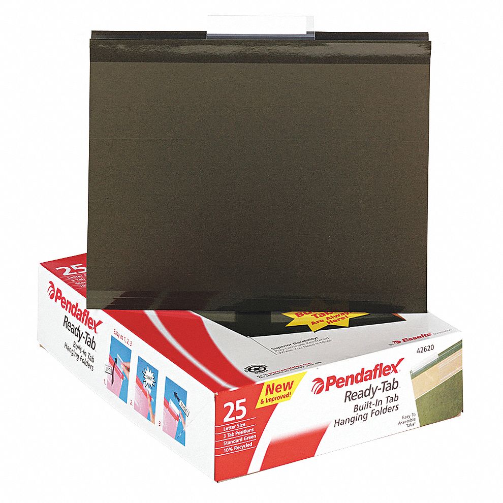 Hanging File Folders: 8 1/2 in Ht, 11 in Wd, 11 Pt. Stock, 3/4 in Expanded Dp, 25 PK