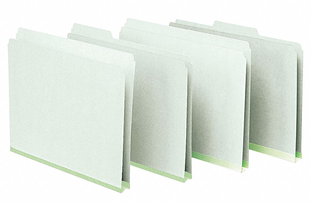 File Folders: 8 1/2 in Ht, 11 in Wd, Green, 25 pt. Pressboard, 25 PK