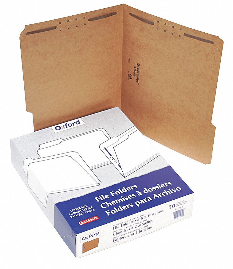 File Folders: 8 1/2 in Ht, 11 in Wd, Brown, 11 pt. Kraft, Top Tab Location, 50 PK