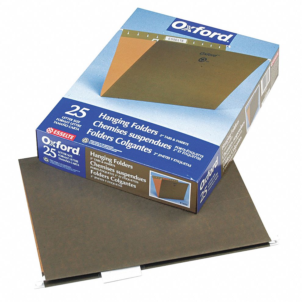 Hanging File Folders: 8 1/2 in Ht, 11 in Wd, 11 Pt. Stock, 3/4 in Expanded Dp, 25 PK