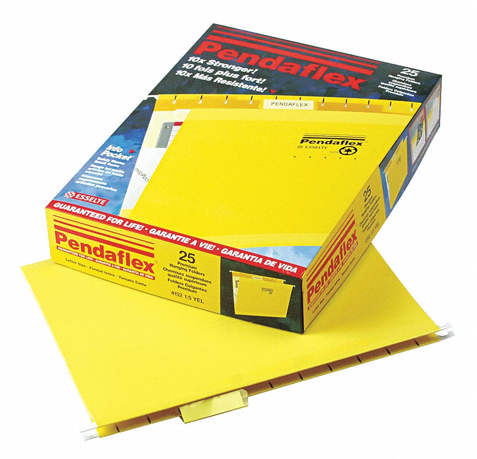 Hanging File Folders: 8 1/2 in Ht, 11 in Wd, 11 Pt. Stock, 3/4 in Expanded Dp, 25 PK