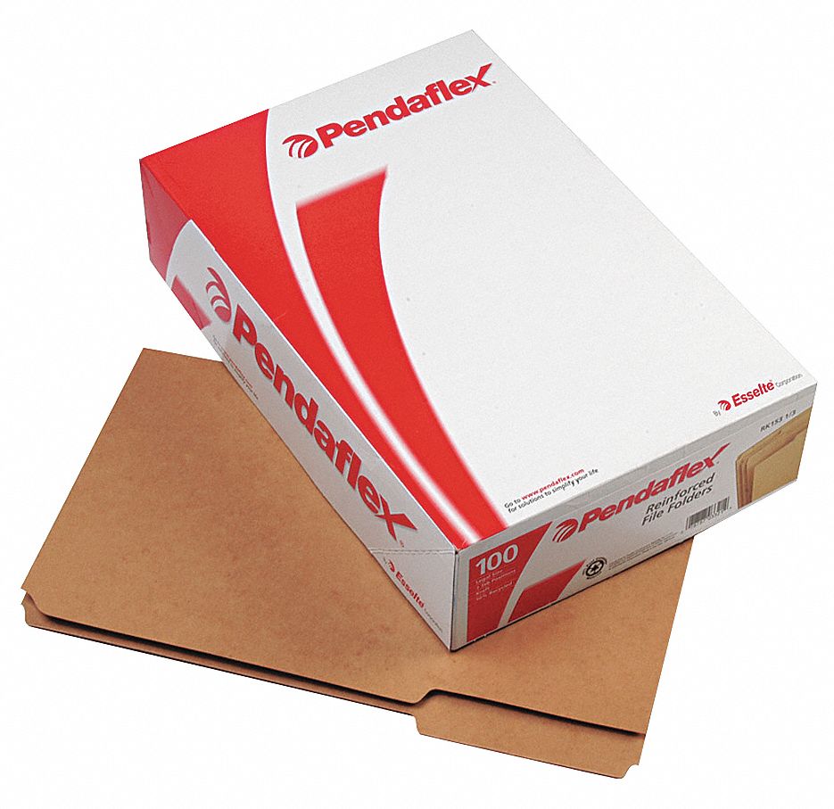 File Folders: 8 1/2 in Ht, 14 in Wd, Brown, 11 pt. Kraft, Top Tab Location, 100 PK