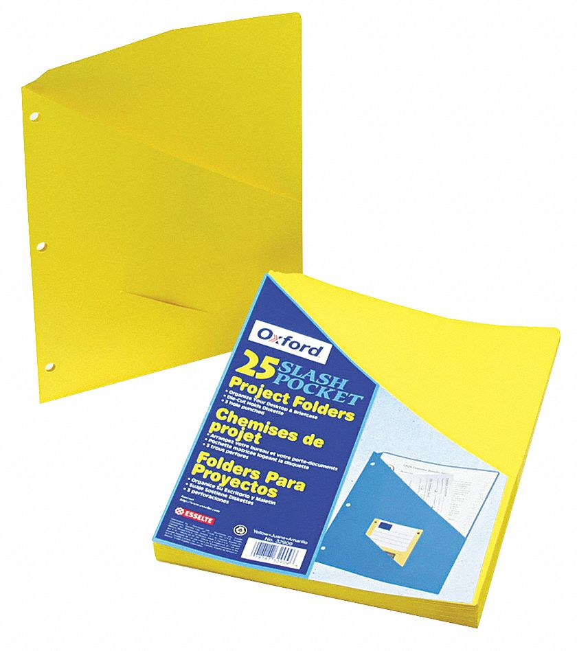 PENDAFLEX Pocket Folder, Yellow, 11 Pt. Stock, PK25 23K572PFX32909 Grainger