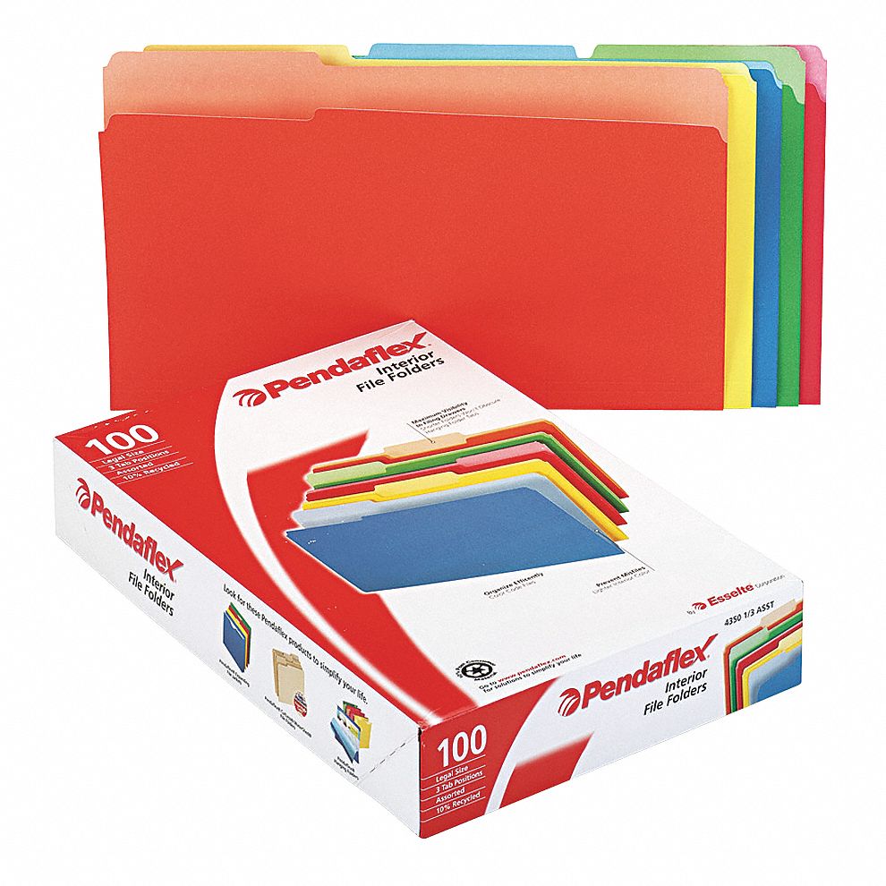 PENDAFLEX Legal Size File Folders, 1/3 Tab Cut, 8 1/2 in Height, 14 in ...