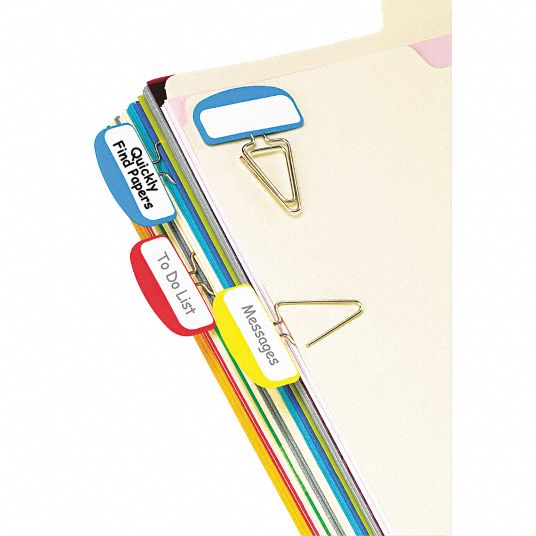 Label Clips with 12 Write-On Tabs, Multicolor Blank, 2 1/2 in - Grainger