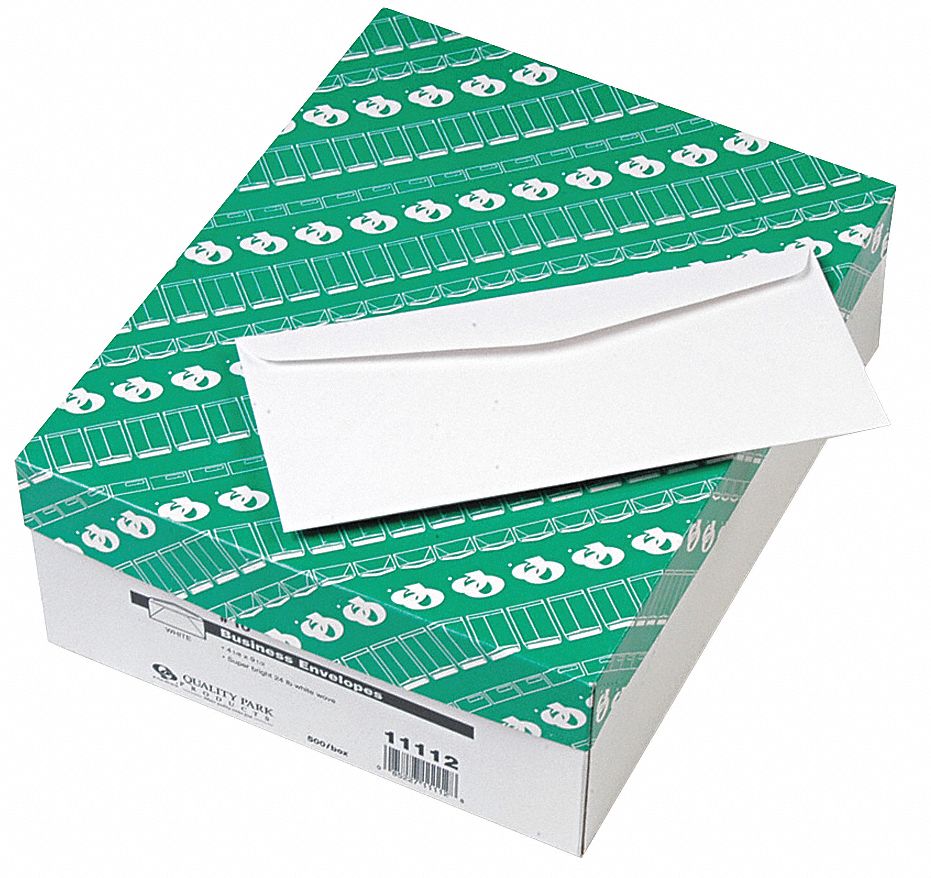 Business Envelopes: #10 Envelope Size, Gummed Flap, Paper, 500 PK