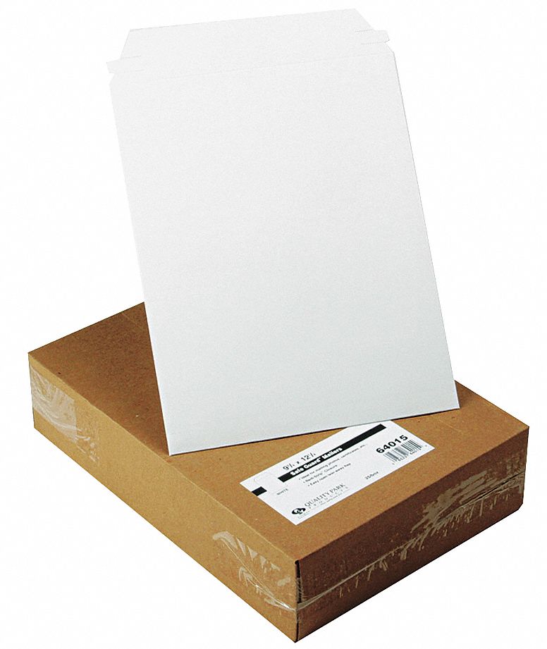 Photo/Document Envelope: Self Adhesive, Fiberboard, White, 9 3/4 in Ht, 25 PK