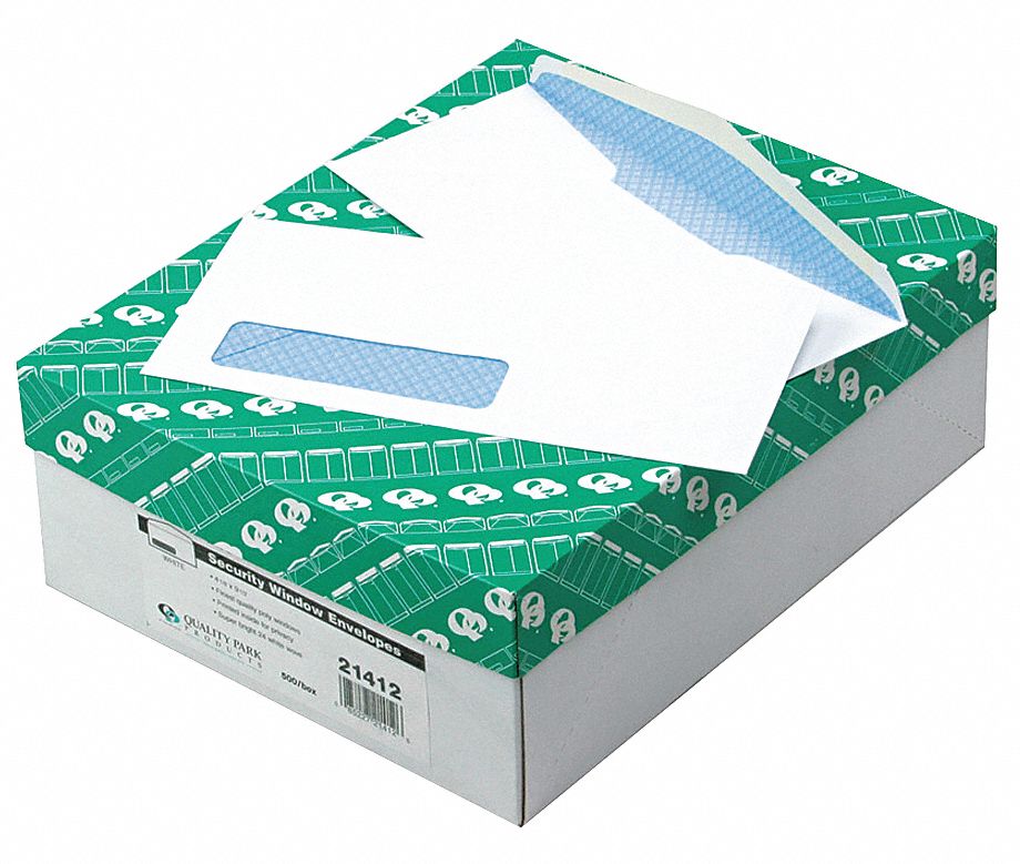 Window Envelopes: 1 Windows, Bottom Left, #10 Envelope Size, Security Tint, 500 PK