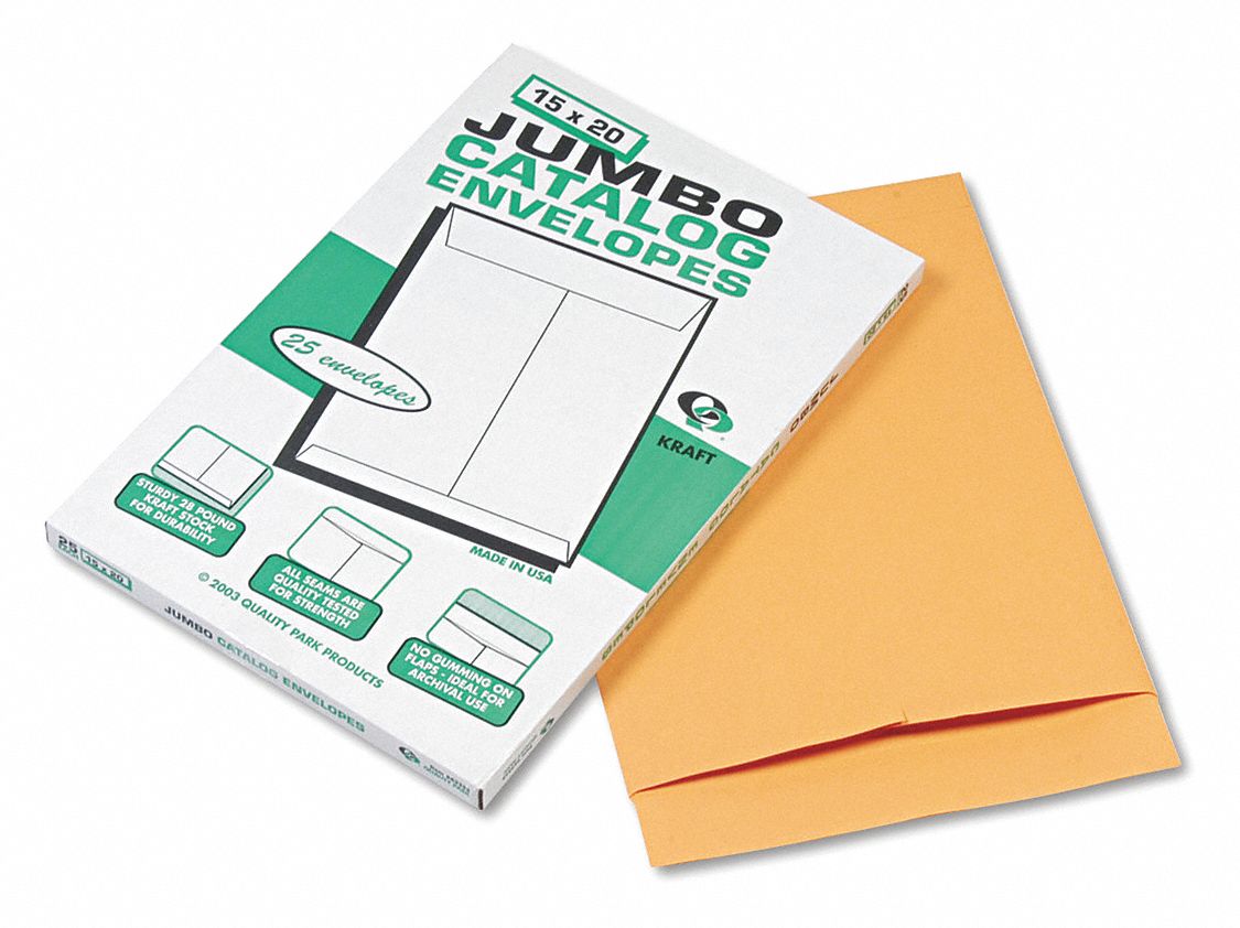 Catalog Envelopes: Kraft, Top, Brown, 25 PK