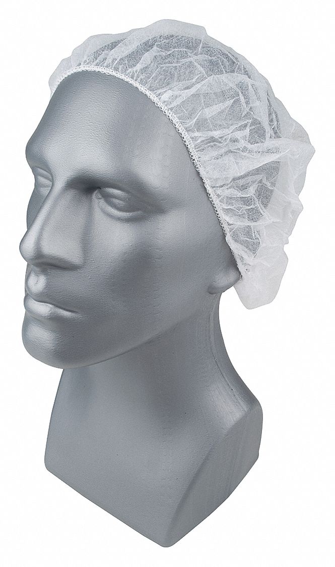 FLAT BOUFFANT CAP, GENERAL USE, POLYPROPYLENE, WHITE, 21 IN D, CASE, 100 PK