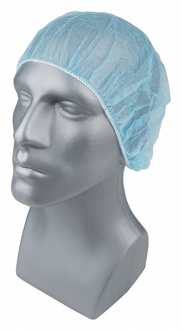 Bouffant Cap: Gen Use, Polypropylene, Flat Bouffant, Blue, 21 in Dia, Case, 1, 000 PK