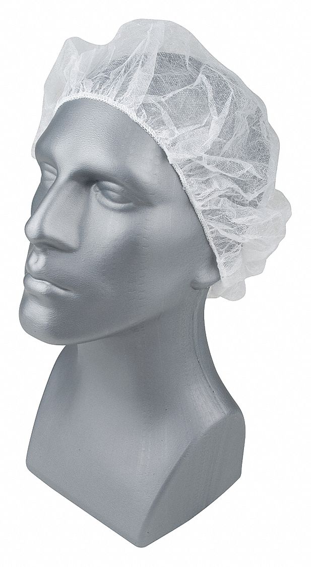 FLAT BOUFFANT CAP, GENERAL USE, POLYPROPYLENE, WHITE, 24 IN D, CASE, 100 PK