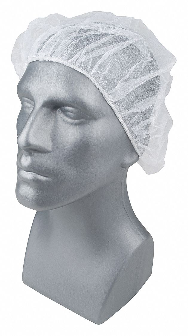 Bouffant Cap: Gen Use, Polypropylene, Flat Bouffant, White, 24 in Dia, Box, 100 PK