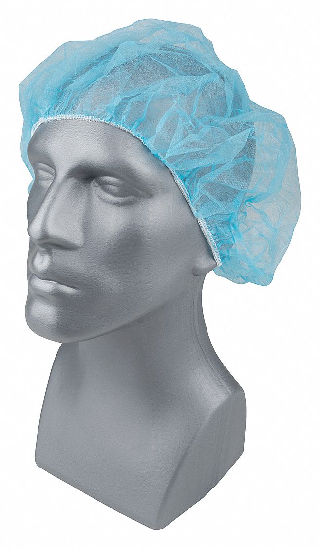 Bouffant Cap: Gen Use, Polypropylene, Flat Bouffant, Blue, 24 in Dia, Case, 1, 000 PK