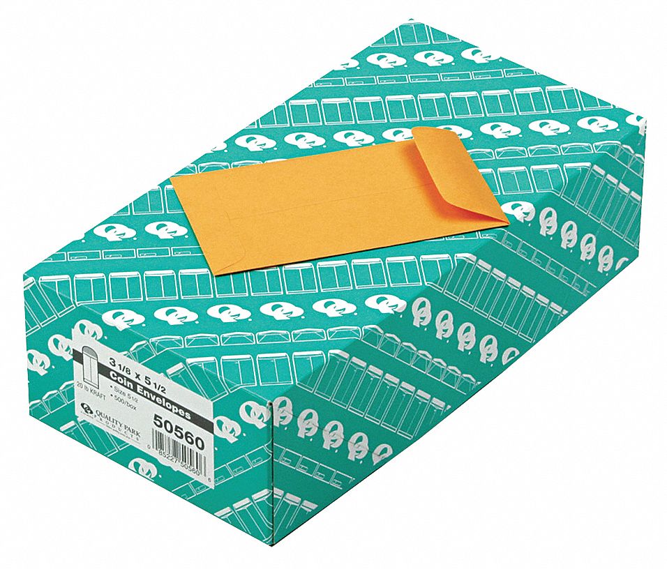 QUALITY PARK, 51/2 Envelope Size, Kraft, Coin Envelopes 23L032