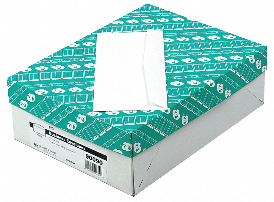 Business Envelopes: #9 Envelope Size, Gummed Flap, Paper, 500 PK