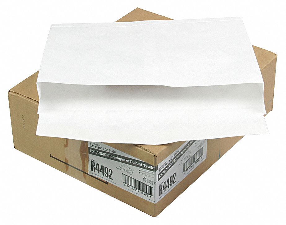 Expandable Envelope: #15-1/2 Envelope Size, Side, 12 in Expanded Wd, White, 100 PK