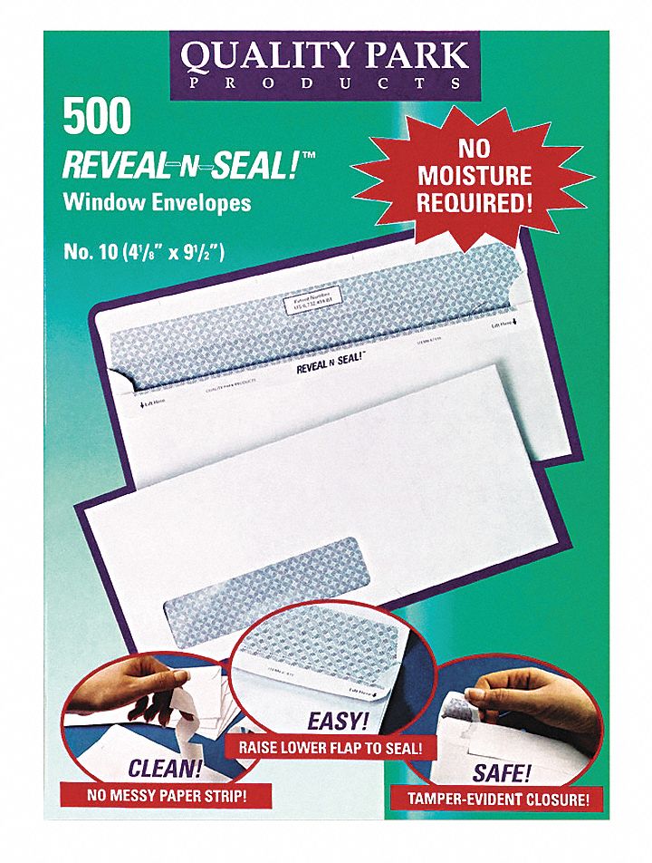 Window Envelopes: 1 Windows, Bottom Left, #10 Envelope Size, Security Tint, 500 PK