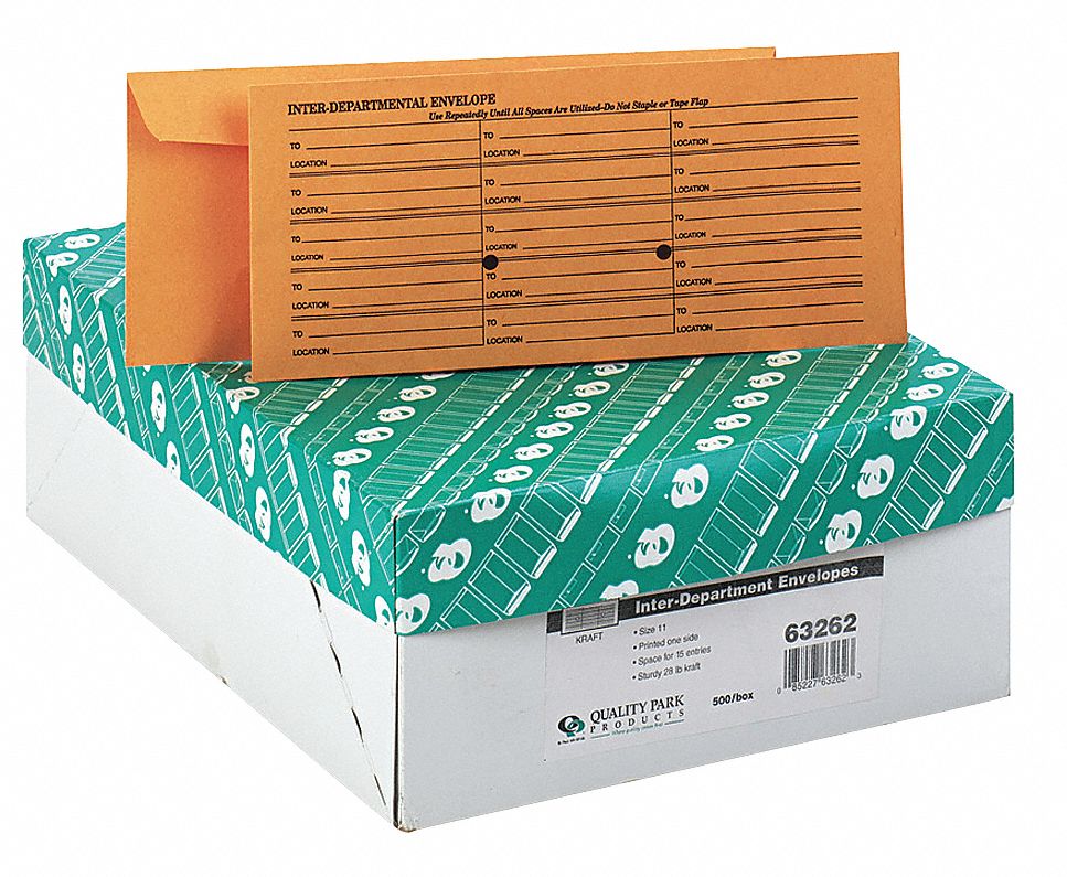 QUALITY PARK Interoffice Envelopes Kraft, Top, Brown, 4 1/2 in Ht, 500