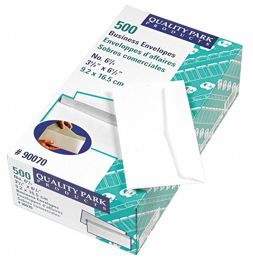 Business Envelopes: #6-3/4 Envelope Size, Gummed Flap, Paper, 500 PK