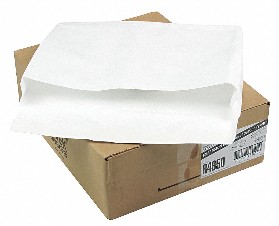 Expandable Envelope: #15-1/2 Envelope Size, Side, 12 in Expanded Wd, White, 100 PK