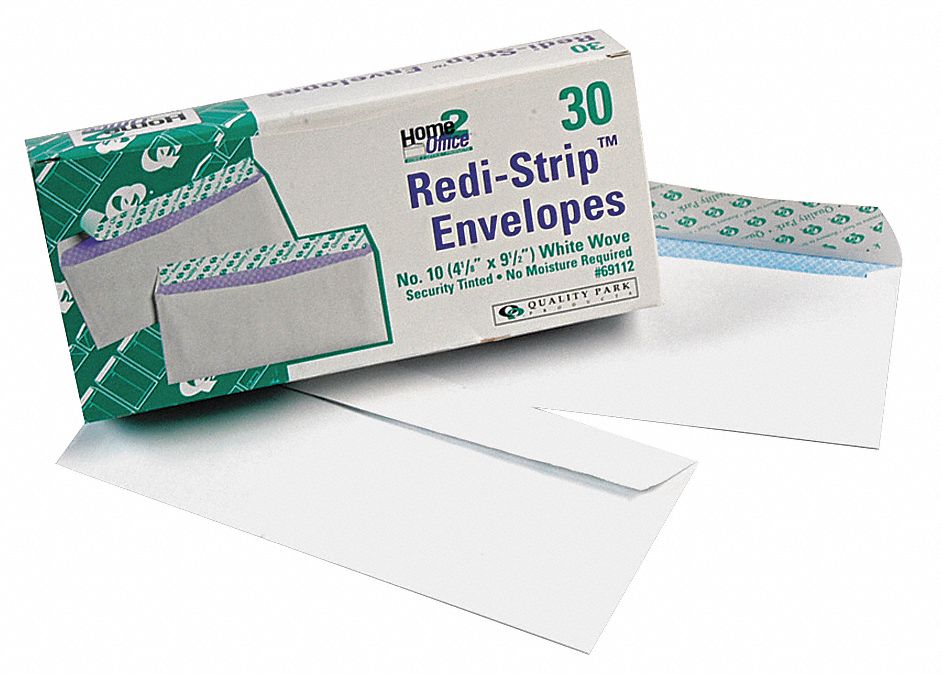 Business Envelopes: #10 Envelope Size, Self Adhesive, Paper, 30 PK