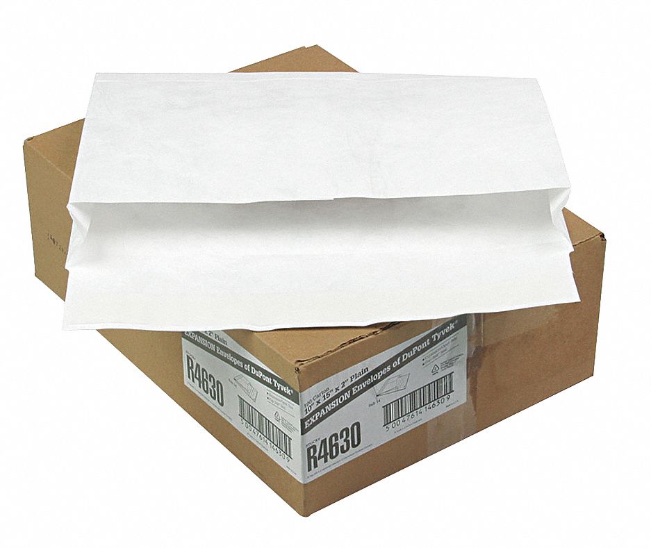 Expandable Envelope: #15 Envelope Size, Side, 10 in Expanded Wd, White, 100 PK