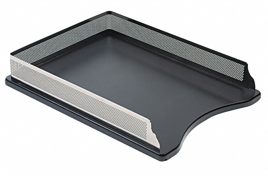 Letter Tray: Letter File Size, 1 Compartments, Black/Metal, 2 5/7 in Lg, 11 in Wd