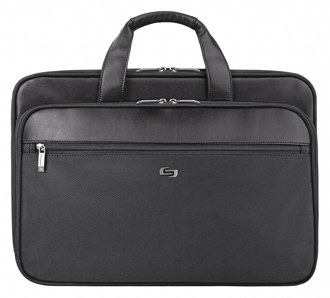 Laptop Bag: Polyester, Black, 12 in Ht, 17 1/2 in Wd, 5 1/2 in Dp, 3 Outside Pockets