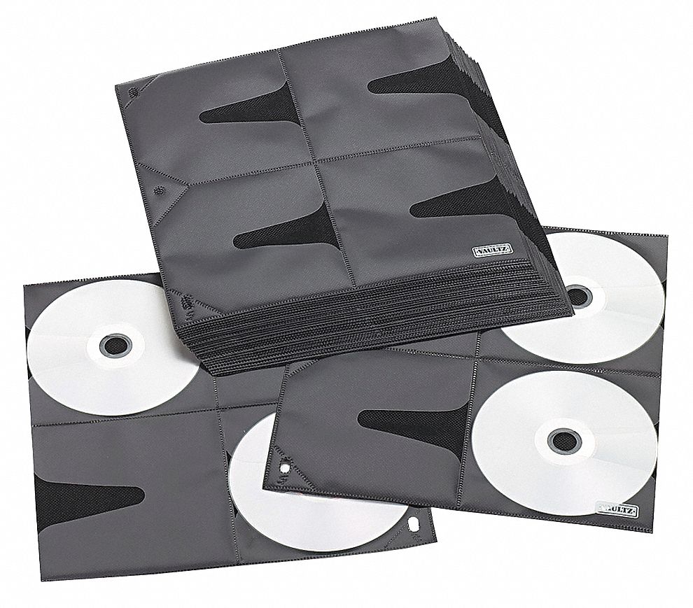 CD/DVD Double-Sided Sleeve Refill: 8, Black/Clear, 25 PK