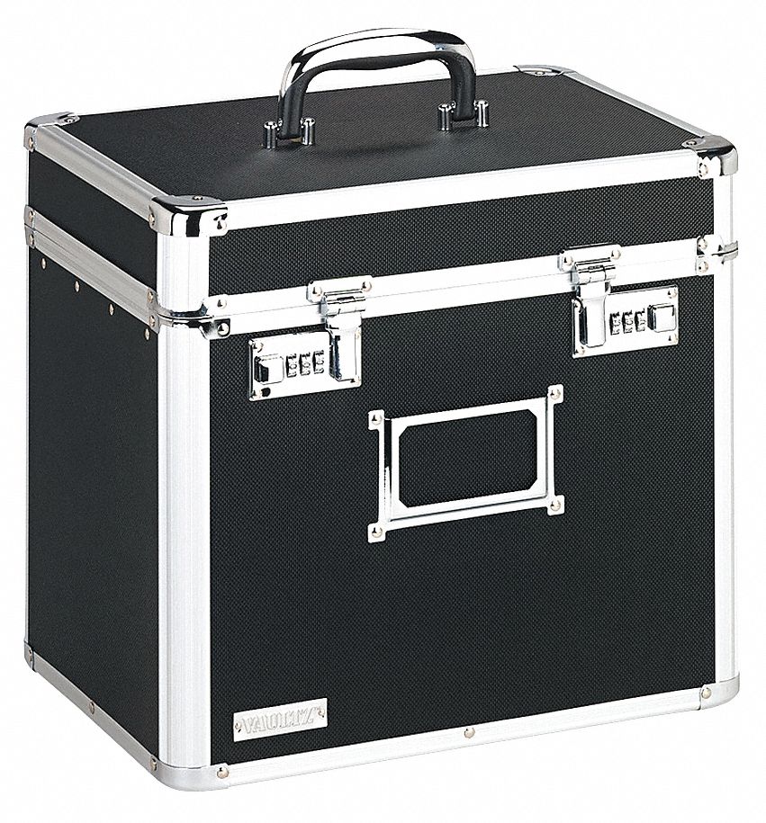File Storage Box: Letter File Size, 13 in Ht, Combo-Lock Lid, 13 1/2 in Wd, 10 in Dp, Black