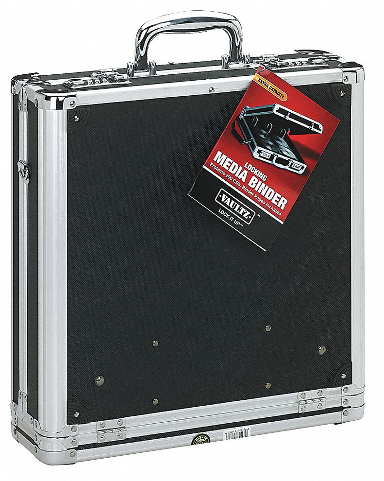 VAULTZ CD/DVD Binder w/Lock 200, Black 23L361IDEVZ01076 Grainger