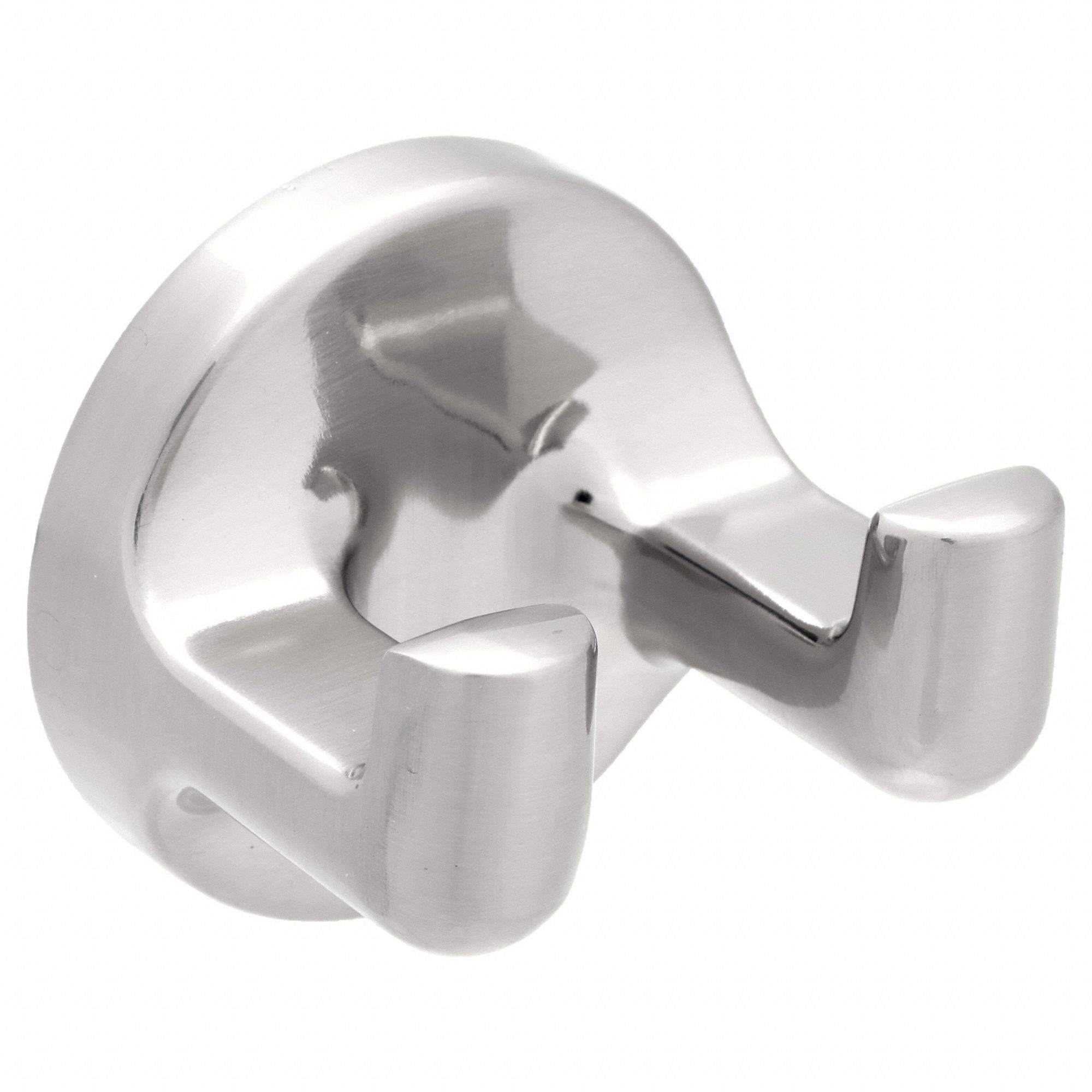 Robe Hook: 2 1/8 in x 2 1/8 in x 1 3/4 in, Zinc, Satin, Mounting Plates/Nylon Anchors/Screws