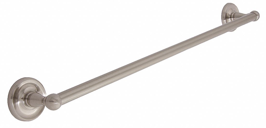 Towel Bar: 04-SN7918, Wall Mount, 2 3/4 in x 20 1/4 in x 3 1/8 in, 3/4 in Bar Dia, Zinc, Zinc