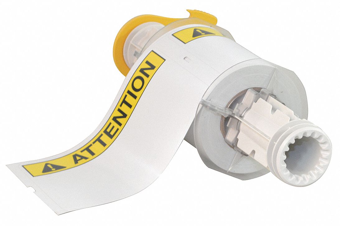 PRECUT LABEL ROLL, ATTENTION, ATTENTION HEADER, 4 IN X 6 IN, VINYL, OUTDOOR, 95 LABELS, WHITE/YELLOW/BLACK