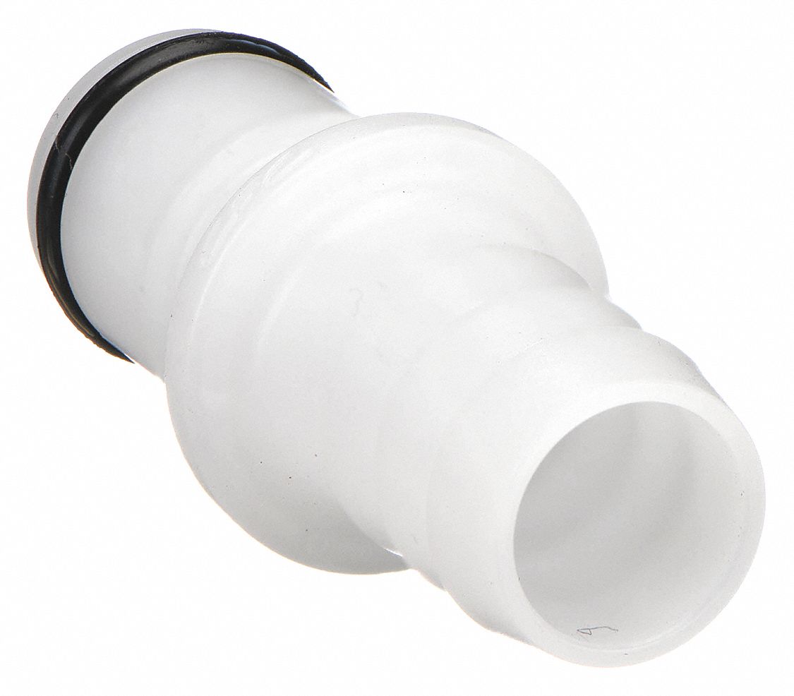 INLINE INSERT: ACETAL, ⅜ IN, INSERT X BARBED, FLOW-THROUGH, 1 13/32 IN L, WHITE, APC