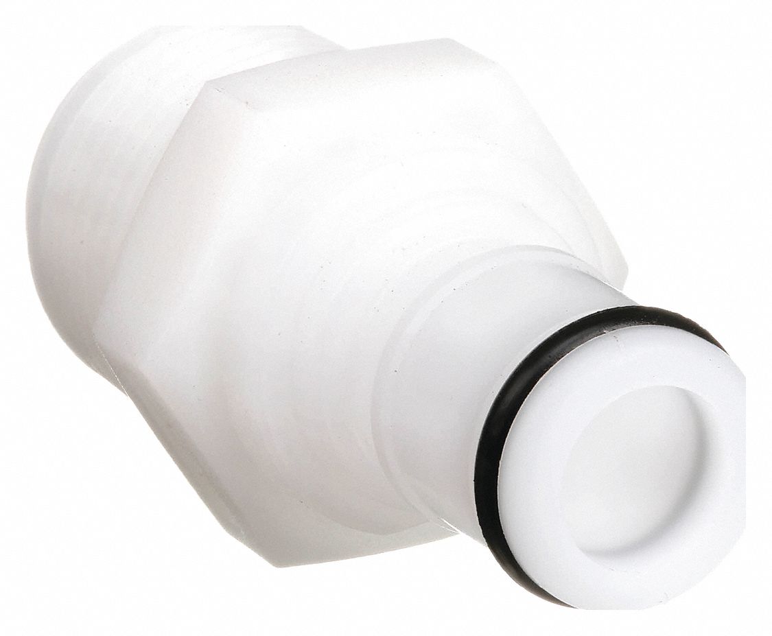 Quick Connection Coupling: Insert, 1/4 in Pipe Size, NPT x MNPT, Acetal, White, 1 7/16 in Overall Lg