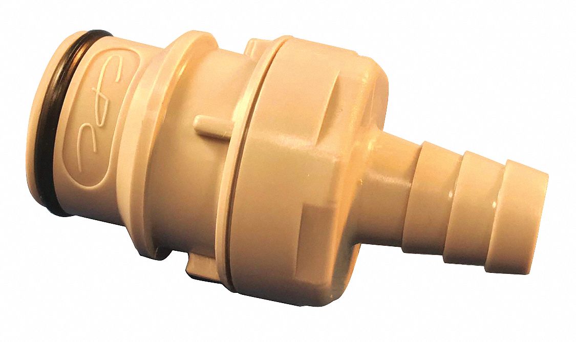 Quick Connection Coupling: Straight, 5/8 in ID Size, Barbed x Barbed, Polypropylene, Gray